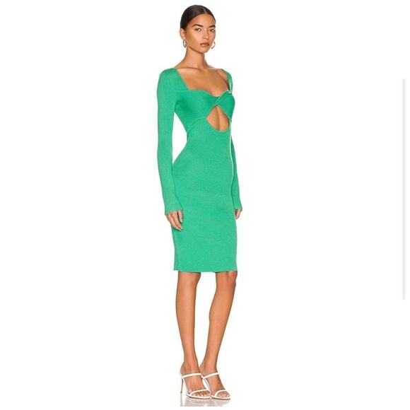 Rib Knit Bodycon Dress Le Superbe Midi‎ CutOut Green NWT - Picture 4 of 7